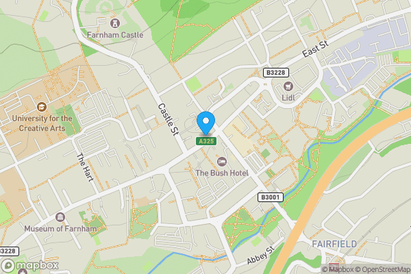 Map location for 15 The Borough, Farnham, Surrey, GU9 7NF