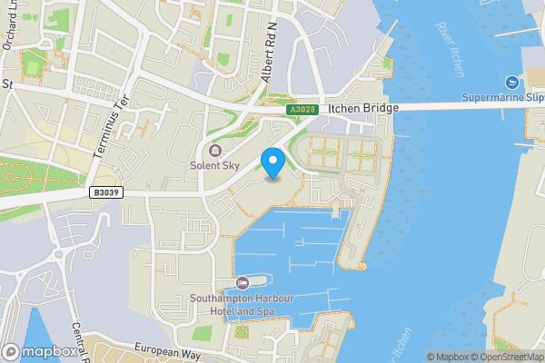 Map location for Flat 91 Sirocco, 33, Channel Way, Ocean Village, Southampton, Hampshire, SO14 3JF