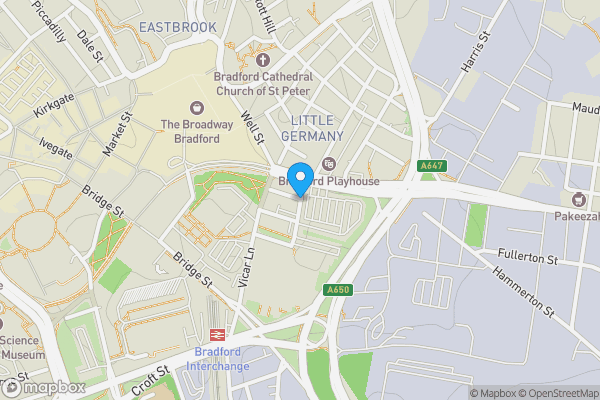 Map location for Apartment 5 L I V, George Street, Bradford, West Yorkshire, BD1 5AA