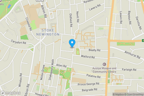 Map location for Flat B, 41 Nevill Road, Stoke Newington, London, N16 8SW