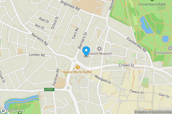 Map location for Flat 6, 1 Bedford Street, Ipswich, Suffolk IP1 3LJ