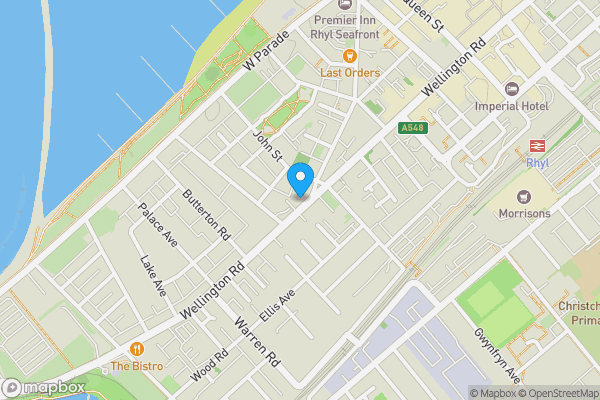 Map location for 106 Crescent Road, Rhyl, Clwyd, Wales, LL18 1LY