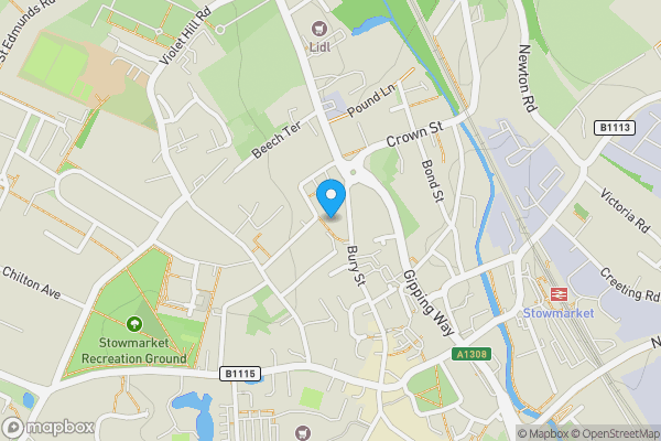 Map location for 16 Fairfield Hill, Stowmarket, Suffolk IP14 1NG