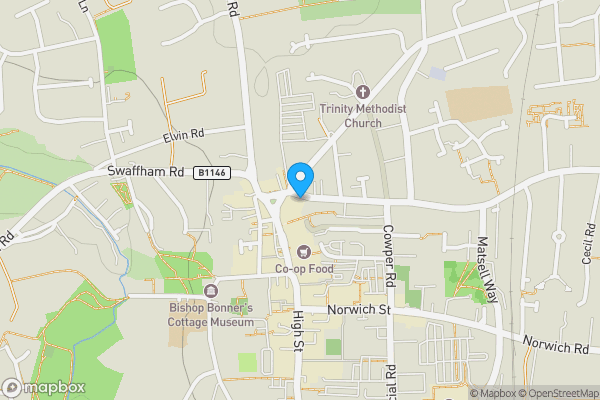 Map location for 1, 3A, and 3b Wellington Road, Dereham, Norfolk NR19 2BP