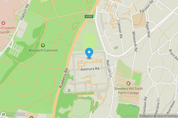 Map location for East Lecture House and The Great Hall, The Military Academy, Woolwich, London SE18 4BT
