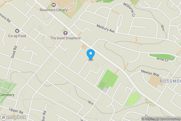 Map location for Land to the north of Rossmore Road and to the south east of 16 Buckingham Road, Poole, Dorset, BH12 2HR