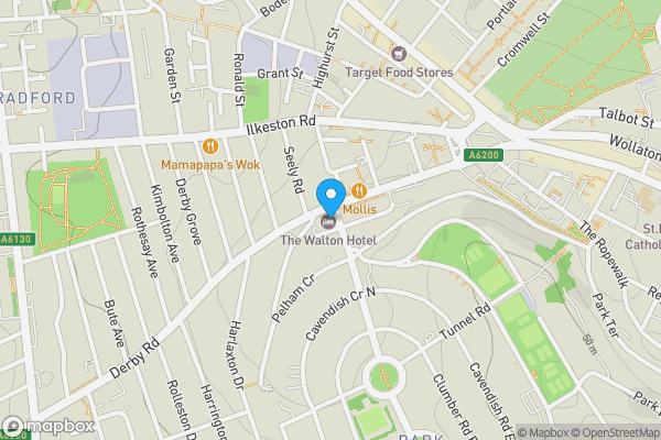 Map location for The Walton Hotel , North Road, Nottingham, Nottinghamshire, NG7 1AG