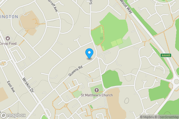 Map location for 12 Queens Road Donnington, Telford, Shropshire, TF2 8DB