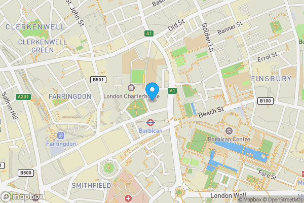 Map location for Flat 28 Florin Court, 6-9 Charterhouse Square, Barbican, London, EC1M 6ET