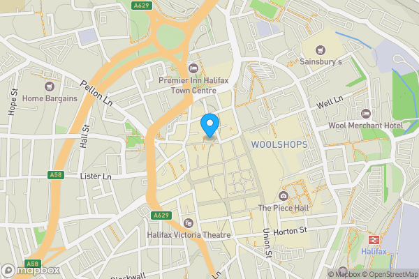 Map location for Apartment 13 Crown Court Chambers, 8-12 Crown Street, Halifax, West Yorkshire, HX1 1TW