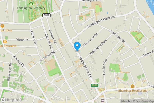 Map location for Flat C, D & E, 205 Waldegrave Road, Teddington, Greater London, TW11 8LX