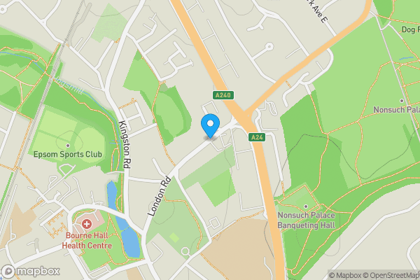 Map location for Woodgate, London Road, Epsom, Surrey, KT17 2BB