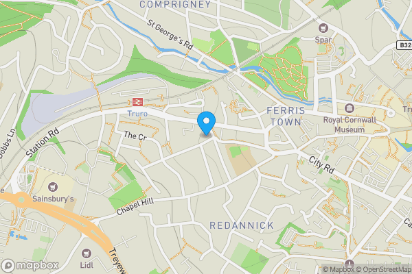 Map location for Bosvigo Stores, 1a Harrison Terrace, Truro, Cornwall TR1 3EL