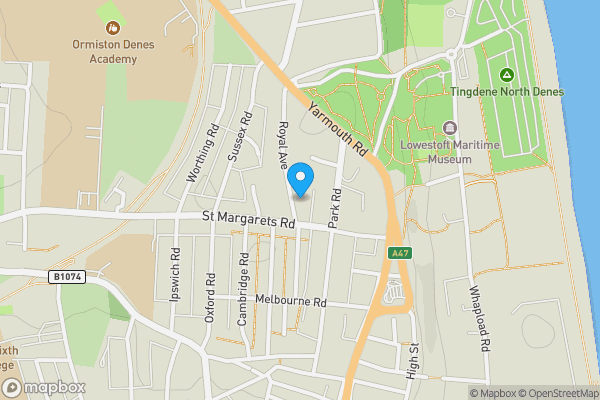 Map location for 18 Royal Avenue, Lowestoft, Suffolk NR32 4HH