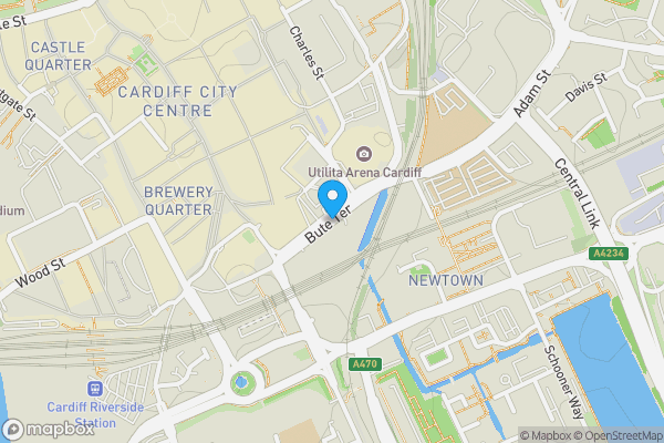 Map location for Bute Terrace, Cardiff, CF10 2FJ