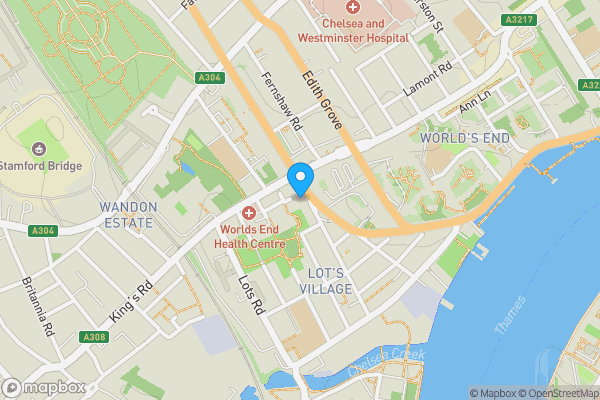 Map location for Flat D, 3 Tadema Road, Chelsea, London, SW10 0NU