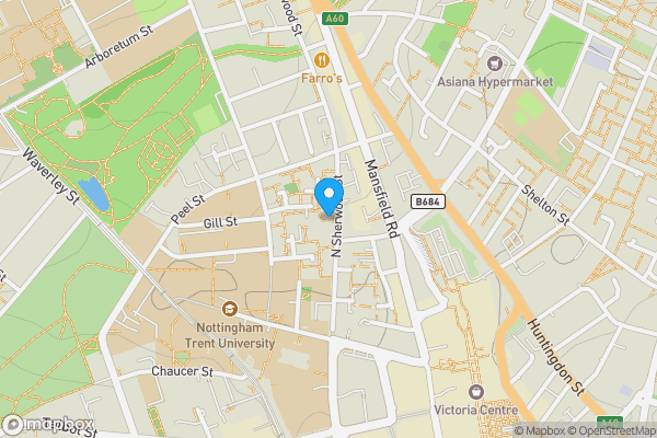 Map location for 65 North Sherwood Street, Nottingham, NG1 4EZ