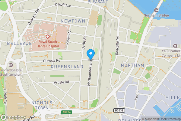 Map location for Northumberland Road, SOUTHAMPTON, Hampshire, SO14 0ES