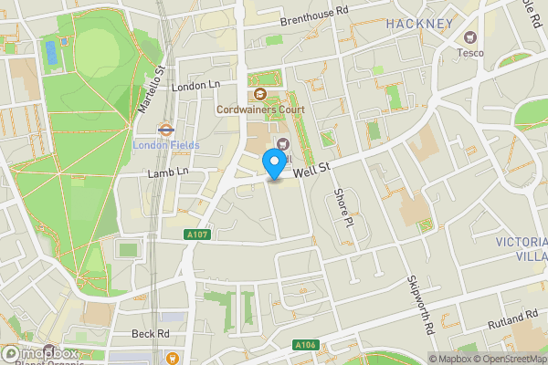 Map location for Flat 33 Classic Mansions, Well Street, Hackney, London, E9 7QH