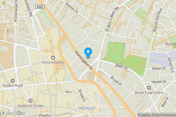 Map location for Huntingdon Street, Nottingham, Nottinghamshire, NG1 3NX