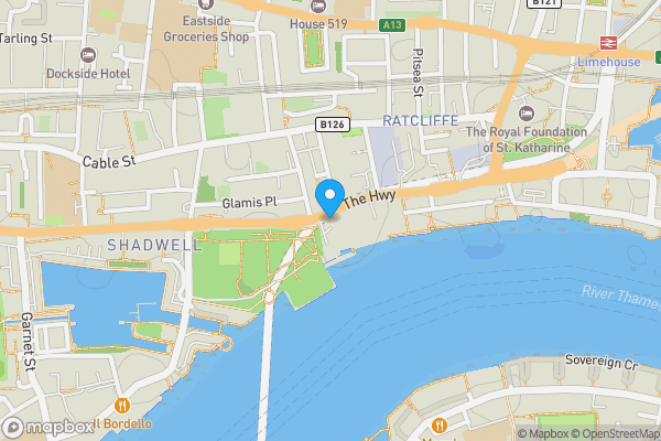 Map location for Flat 90, Free Trade Wharf, 340 The Highway, London, London E1W 3ET