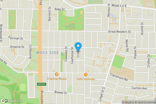 Map location for Crondall Street, Moss Side, Manchester, M14