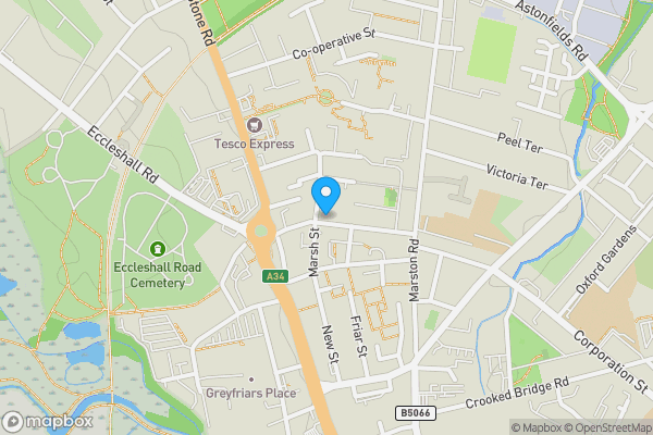 Map location for 16 Rowley Street, Stafford, Staffordshire, ST16 2RH