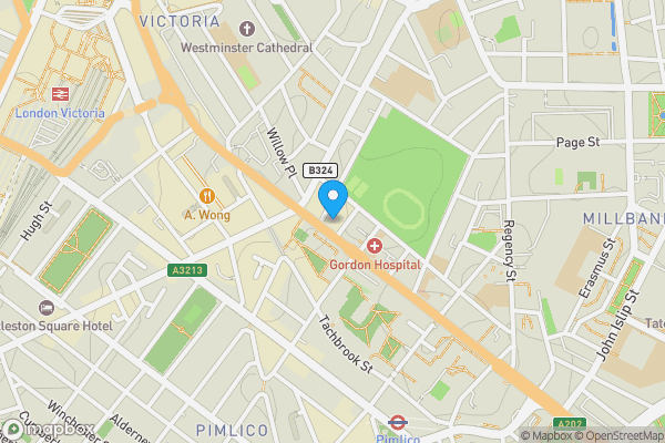 Map location for BP Filling Station 148-158 Vauxhall Bridge Road Pimlico London SW1V 2RE