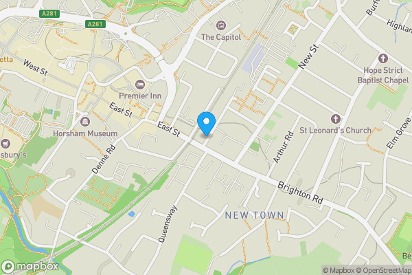 Map location for 3A Park Terrace Courtyard, Park Terrace East, Horsham RH13 5DJ