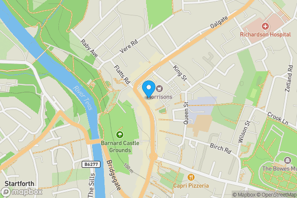 Map location for Flat C, 23 Horsemarket, Barnard Castle, County Durham DL12 8LX