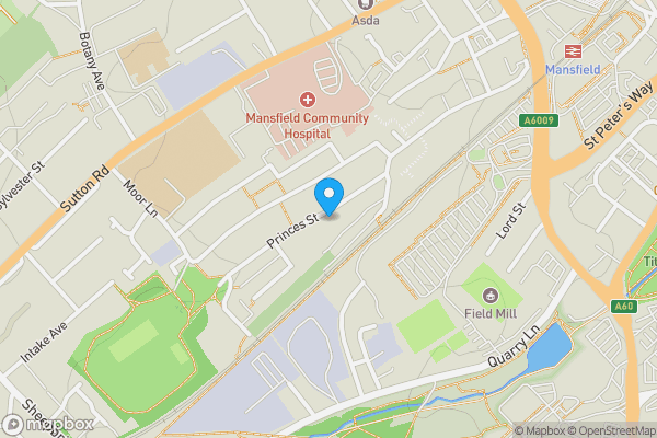 Map location for 39 Princes Street, Mansfield, Nottinghamshire, NG18 5SL