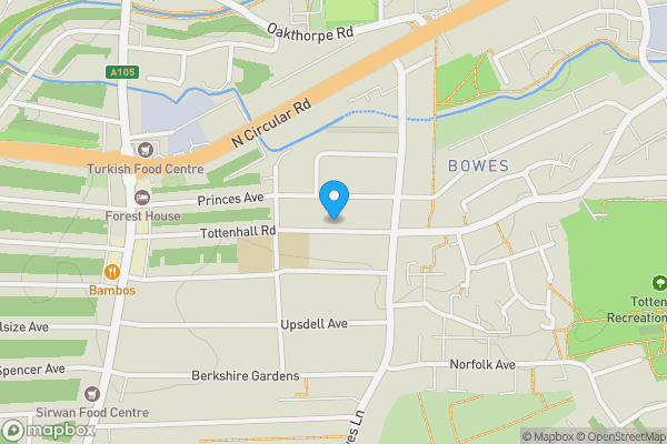 Map location for Flat A & Flat B, 109 Tottenhall Road, Palmers Green, London N13 6JA