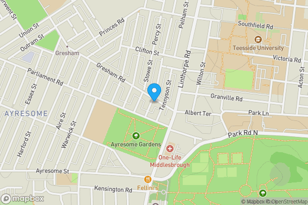 Map location for 12 Gresham Road, Middlesbrough, North Yorkshire TS1 4LJ