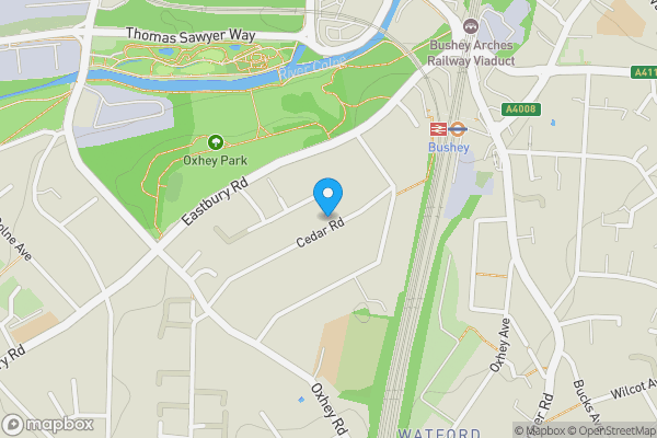 Map location for Garages & Land Rear of 10 Cedar Road, Bushey, Hertfordshire, WD19 4QW