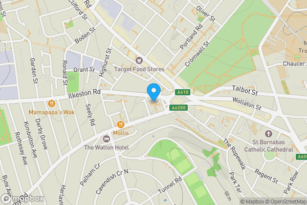 Map location for Derby Road, Nottingham, Nottinghamshire, NG7 1LU