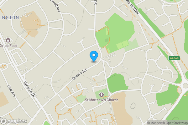 Map location for 12 Queens Road Donnington, Telford, Shropshire, TF2 8DB