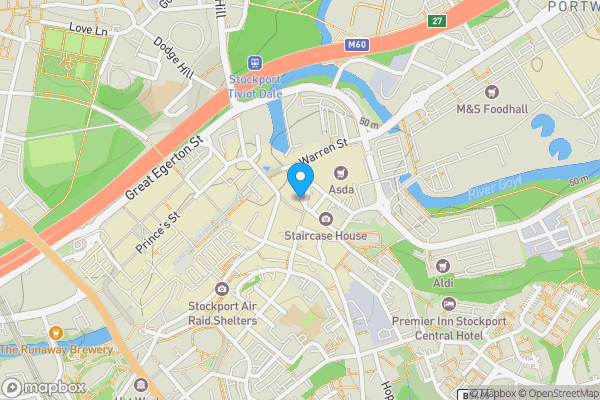 Map location for 17-21 & 23 Bridge Street , And 1-3 & 5-15 Castle Yard, Stockport, Cheshire SK1 1XY