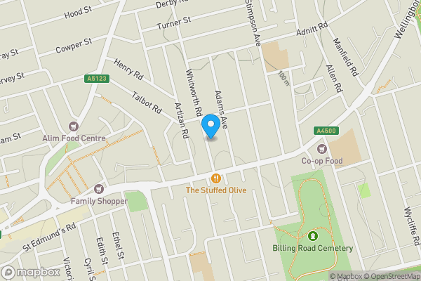 Map location for 16 Whitworth Road, Northampton, Northamptonshire, NN1 4HG