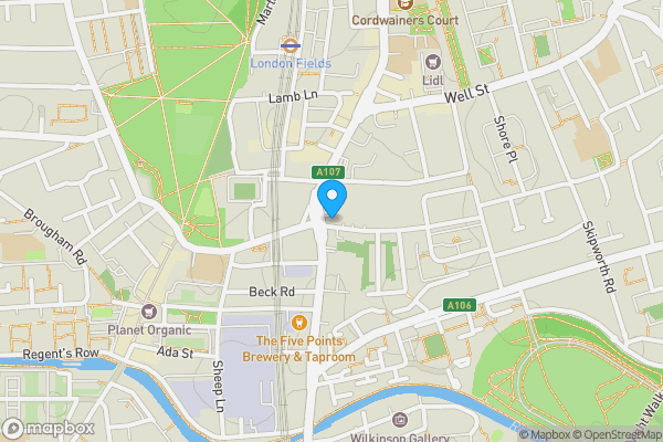 Map location for 1 King Edwards Road, Hackney, London, E9 7SF