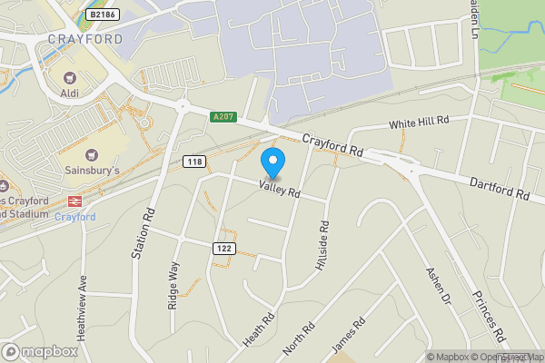 Map location for Building plot to the rear of 8 Valley Road, Dartford, Kent, DA1 3PJ