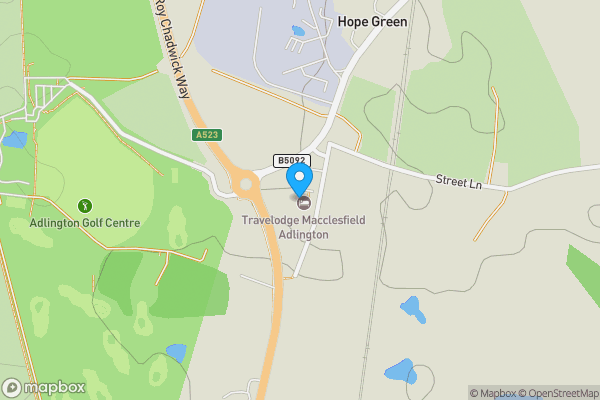 Map location for Travelodge, London Road, Adlington, Macclesfield, Cheshire, SK10 4NG