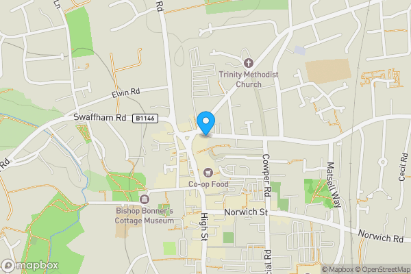 Map location for 1, 3A, and 3b Wellington Road, Dereham, Norfolk NR19 2BP