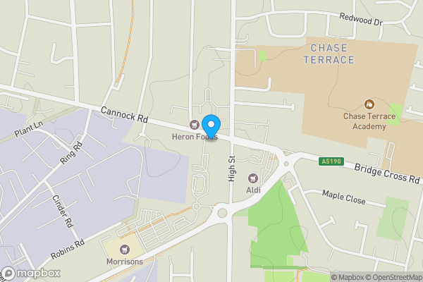 Map location for Car park to the rear of 9 Cannock Road, Chase Terrace, Burntwood, Staffordshire WS7 1JS