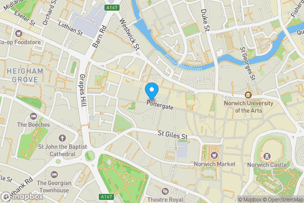 Map location for The Warehouse, 65 Pottergate, Norwich, Norfolk NR2 1DY