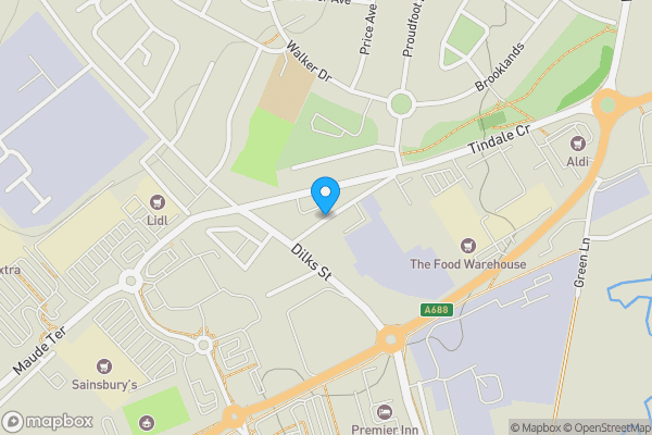 Map location for Flats 29, 30, 31 & 32 Cambridge Court, Tindale Crescent, Bishop Auckland, County Durham, DL14 9SR