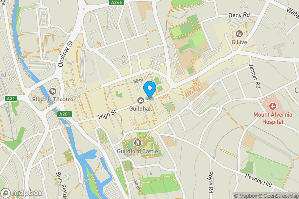 Map location for Former Public Telephone Kiosk, High Street, Guildford, Surrey, GU1 3HJ