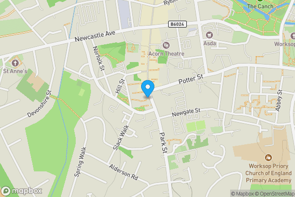 Map location for 124 Bridge Street, Worksop, Nottinghamshire, S80 1HT