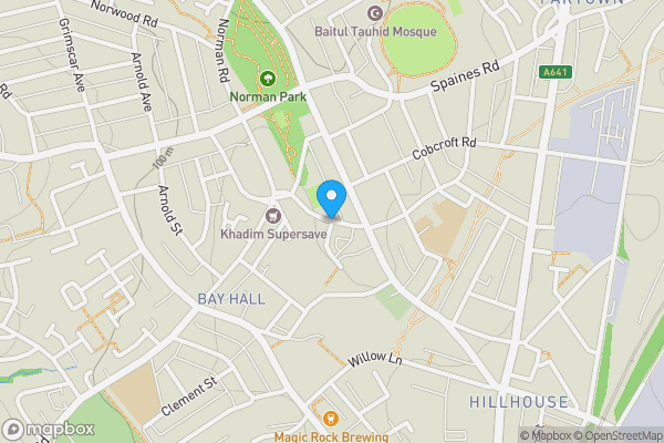 Map location for Hillhouse & Birkby Bowling Club, King Cliffe Road, Huddersfield, West Yorkshire HD2 2RR