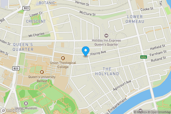 Map location for 120, Fitzroy Avenue, Holylands, Belfast, County Antrim, BT7 1HY