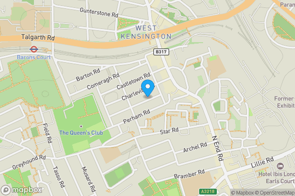 Map location for 12 Studios at 20 Fairholme Road West Kensington London W14 9JX